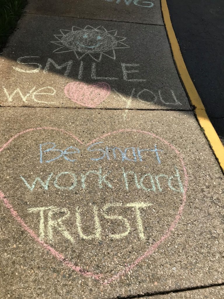chalk art to show senior residents love and support from a distance