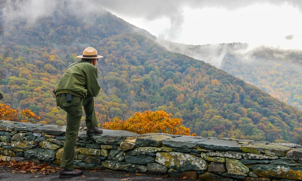 Senior man enjoying the views at Shenandoah National Park